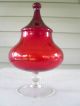 Vtg Red Optic Art Glass Apothecary Jar Candy Covered Compote W Stemmed Foot Compotes photo 1