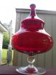 Vtg Red Optic Art Glass Apothecary Jar Candy Covered Compote W Stemmed Foot Compotes photo 2
