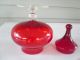 Vtg Red Optic Art Glass Apothecary Jar Candy Covered Compote W Stemmed Foot Compotes photo 3