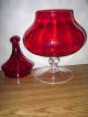 Vtg Red Optic Art Glass Apothecary Jar Candy Covered Compote W Stemmed Foot Compotes photo 4