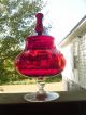 Vtg Red Optic Art Glass Apothecary Jar Candy Covered Compote W Stemmed Foot Compotes photo 5