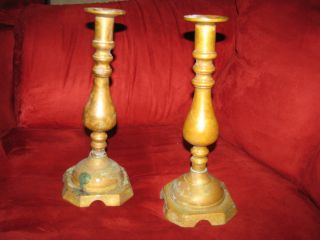 Victorian Antique Brass/bronze Pair Of Candlesticks Candle Holders photo