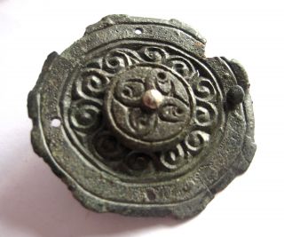 550 A.  D Large British Anglo Saxon Period Ae Bronze & Silver Shield Apex Mount.  Vf photo