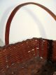 19th C Woven Basket,  Northeast,  Ash,  Carved Handle,  10 