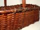 19th C Woven Basket,  Northeast,  Ash,  Carved Handle,  10 