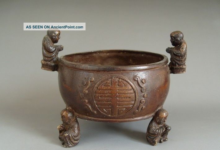 Chinese Bronze Censer Five Sons Birthday Celebration (wufu Baishou) Dragons photo