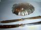Silver Plate Shell Dish And 2 Cheese Knives Rose Etched Blades - Hallmarks Bowls photo 2
