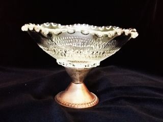 Sterling Silver Vintage Duchin Creation Ruffled Glass Candy Dish Pedestal Bowl photo