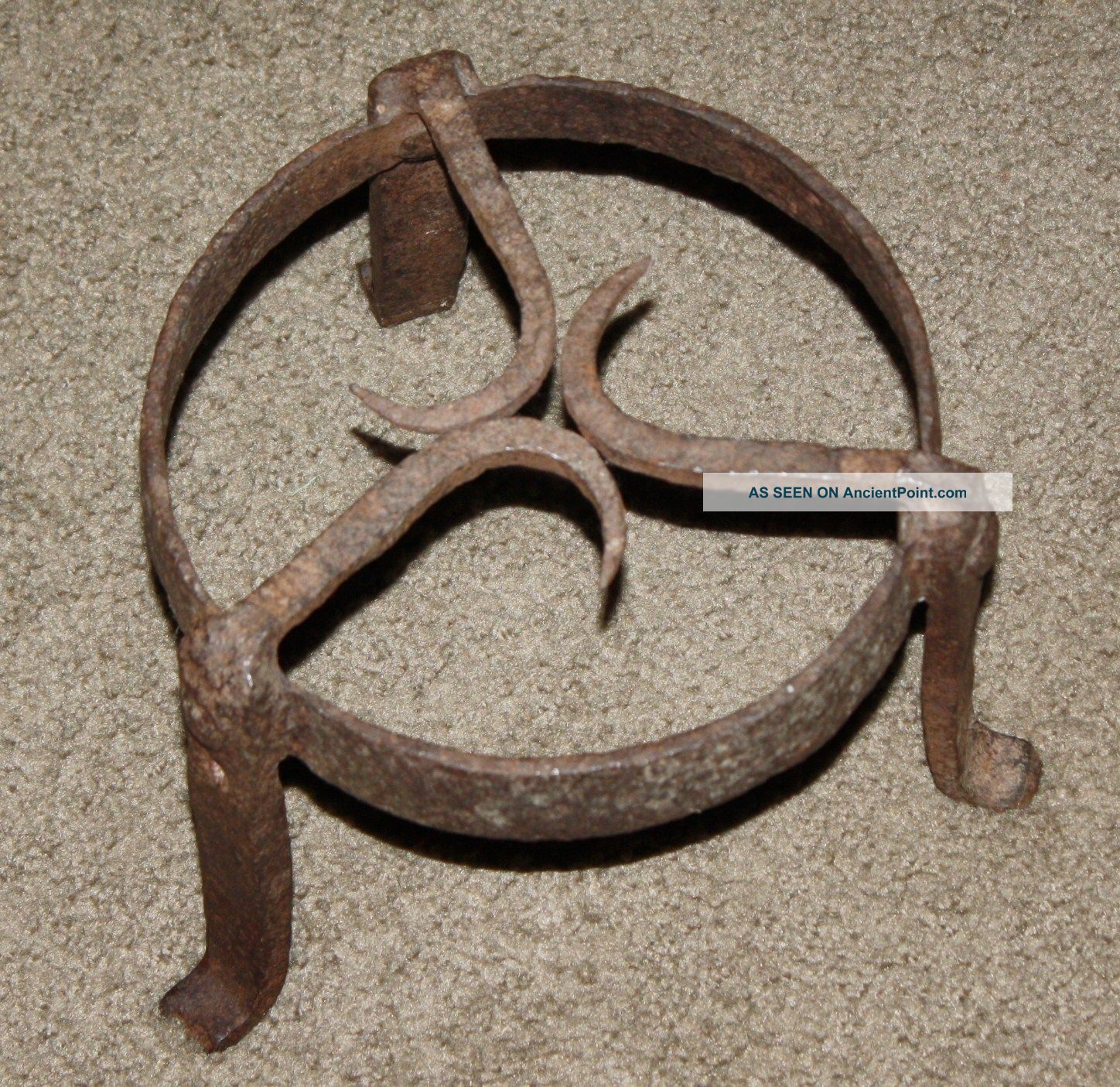 Antique Forged Iron Hand Wrought Fireplacetrivet; 18th Century Kettle Stand Old Primitives photo