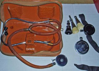 C1930 Fleischer Stethoscope With Attachments Cased Operational photo