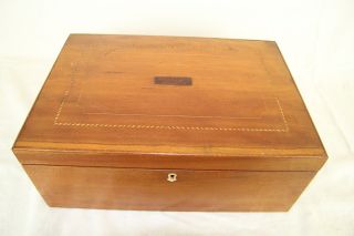 Antique Early 19th Century Stainwood Inlaid Wooden Jewelry Desk Box photo