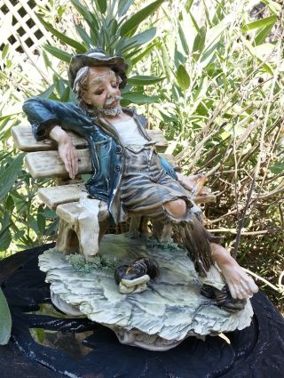 Vintage Capo Di Monte Bum On A Bench Figurine Signed,  Hallmark And Italy Stamp photo