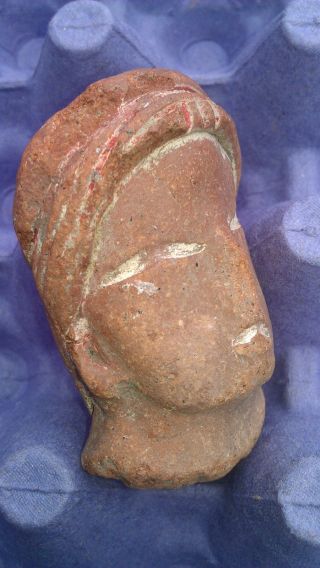Precolumbian Sculpture 76,  Painted Lady,  White & Red,  Antique Mexican Art photo