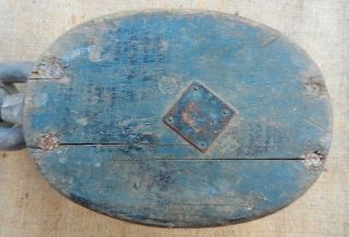 Antique 19th C.  Large Marine Ship ' S Block Pulley Old Blue Paint - 18 Inch photo