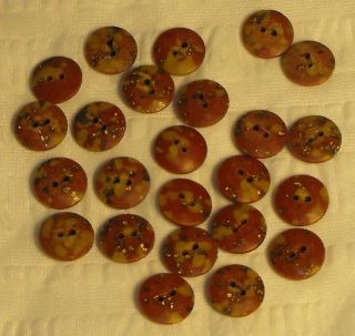 Gold - Flecked Antique/vintage 2 - Hole Mottled Composition Buttons - Very Old photo