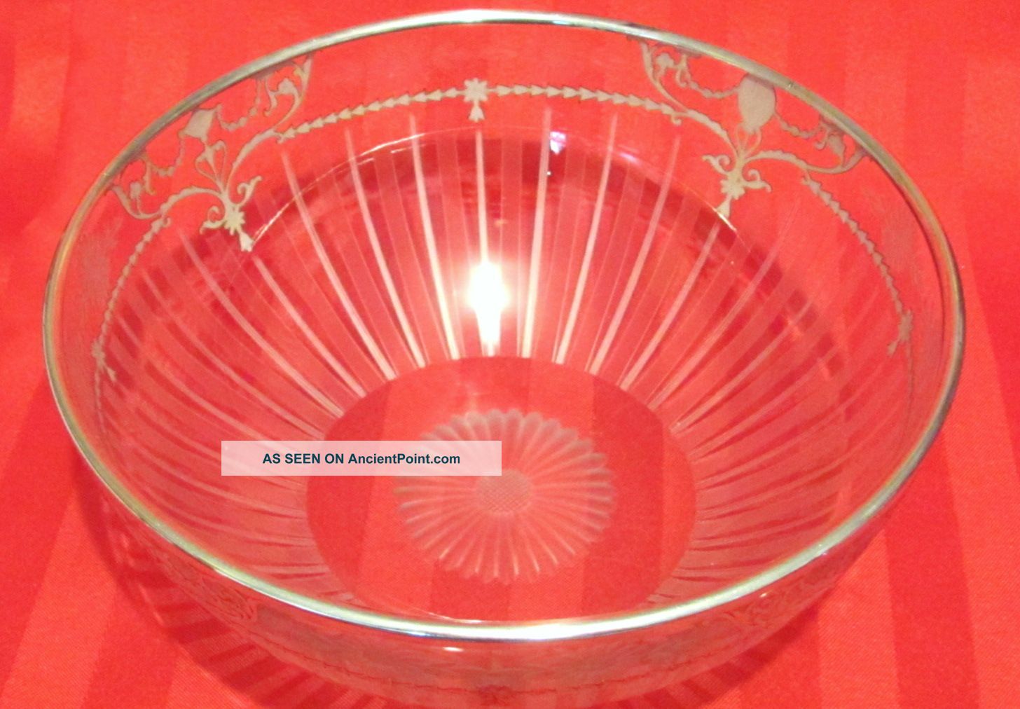1930 ' S Antique Art Deco - Silver Overlay - Cut Glass Bowl - W/daisies & Stripes Art Deco photo