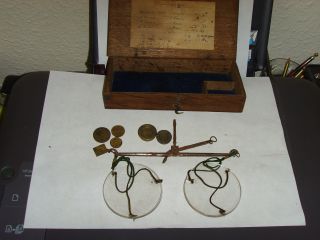 Victorian Travel Apothecary Scales With Caase Glass Dishes & 1847 Marked Weights photo
