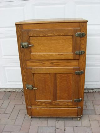 Antique Oak Wood Ice Box Local Pick Up Only photo
