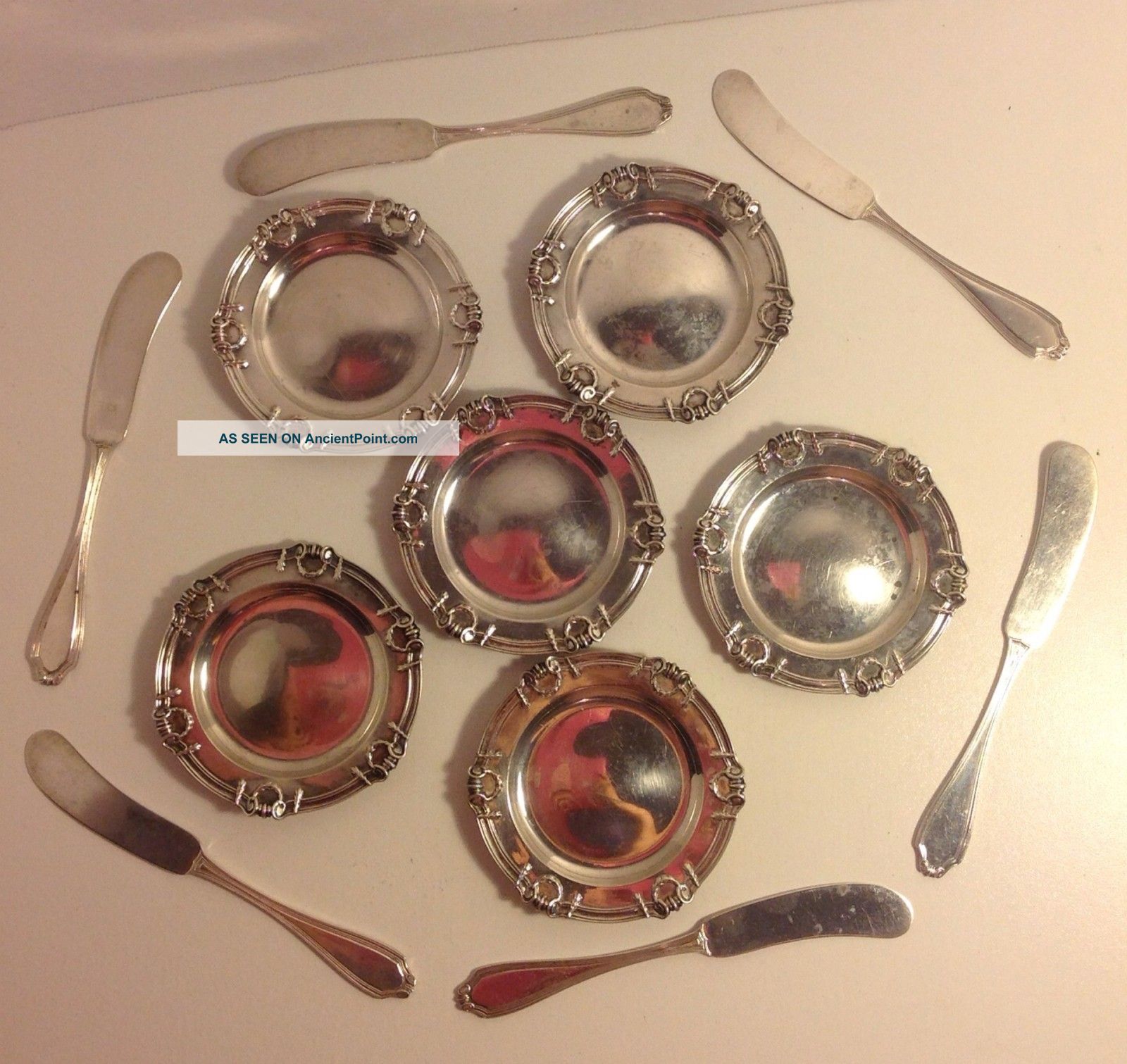 Antique Mauser Mfg.  Sterling Silver Butter Pats & Spreaders Set Of 6 Rare Other photo