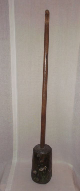 Antique Wooden Hand Painted Country Butter Churn 42 
