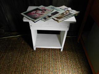 Primitive Wash Table In White Washed Use On Porch Or Mud Room 18wx18hx12d photo