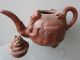 Chinese Pottery Yixing Zisha Teapot Purplish Red Carving Dragon Three Feet Teapots photo 2