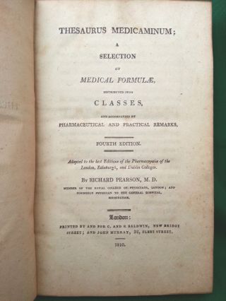 Antique 1810: Scarce Medical Thesaurus Medicaminum Medical Formulae photo