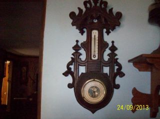 Antique German Black Forest Aneroid Barometer W/ Thermometer,  All photo