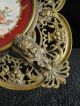 Very Rare 19th Century Brass Compote With Faces & Hand Painted Porcelain Plate Metalware photo 10