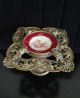 Very Rare 19th Century Brass Compote With Faces & Hand Painted Porcelain Plate Metalware photo 1