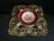 Very Rare 19th Century Brass Compote With Faces & Hand Painted Porcelain Plate Metalware photo 2