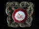 Very Rare 19th Century Brass Compote With Faces & Hand Painted Porcelain Plate Metalware photo 5