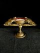 Very Rare 19th Century Brass Compote With Faces & Hand Painted Porcelain Plate Metalware photo 7