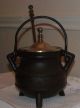 Antique Heavy Thick Cast Iron Pot Brass Lid Handle Fireplace Starter Cauldron Hearth Ware photo 1