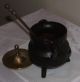 Antique Heavy Thick Cast Iron Pot Brass Lid Handle Fireplace Starter Cauldron Hearth Ware photo 3