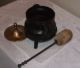 Antique Heavy Thick Cast Iron Pot Brass Lid Handle Fireplace Starter Cauldron Hearth Ware photo 4