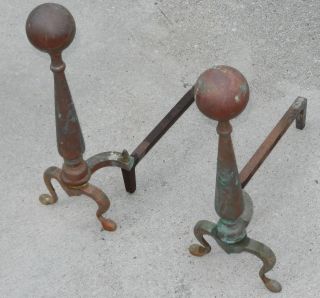 Antique Rostand Fireplace Solid Brass Andirons photo