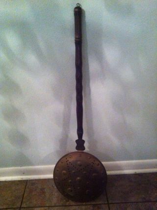 Vintage Copper And Brass Bed Warmer - Decorative Star Wood Handle photo
