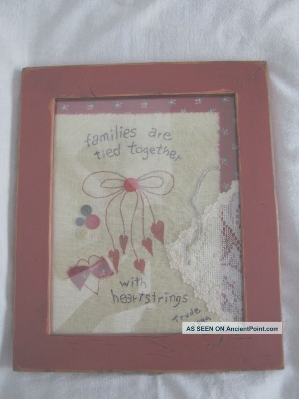 Primitive Americana Framed Folk Art,  Collage In Wood Frame Primitives photo