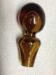 Vtg Antique? Amber Glass Decanter Ribbed Hand Blown Pontil Bubbles Age Unknown Decanters photo 4