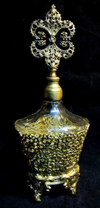 Victorian French Bronze & Glass Ormolu Filigree Guilloche Perfumer W/ Dauber photo
