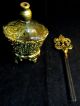 Victorian French Bronze & Glass Ormolu Filigree Guilloche Perfumer W/ Dauber Perfume Bottles photo 4