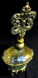 Victorian French Bronze & Glass Ormolu Filigree Guilloche Perfumer W/ Dauber Perfume Bottles photo 8