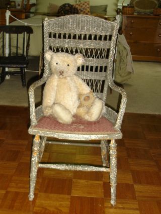 Antique Wicker Childs Chair - Shabby Sheik - Orig.  Green Paint - C1920 - - - Look@@@@ photo