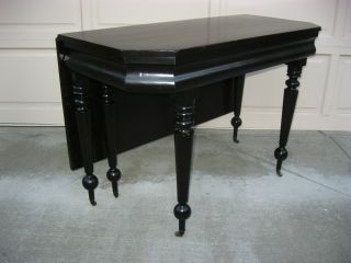 Vintage Drop Leaf Table Black High Gloss Entry Table Hollywood Regency Ball Legs photo