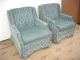 Pair Twohollywood Regency Floral Baby Blue Velvet Accent Arm Chairs Mid Century Post-1950 photo 1