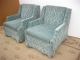 Pair Twohollywood Regency Floral Baby Blue Velvet Accent Arm Chairs Mid Century Post-1950 photo 2