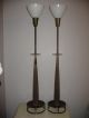 Vintage Rare Pair Tommi Parzinger Brass Walnut Lamp Lamps Stiffel Modern Danish Lamps photo 5