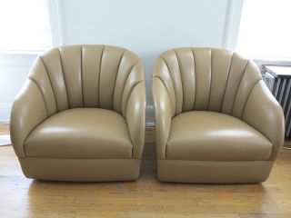 Pair Ward Bennett Art Deco Style Leather Club Chairs For Brickel Associates photo