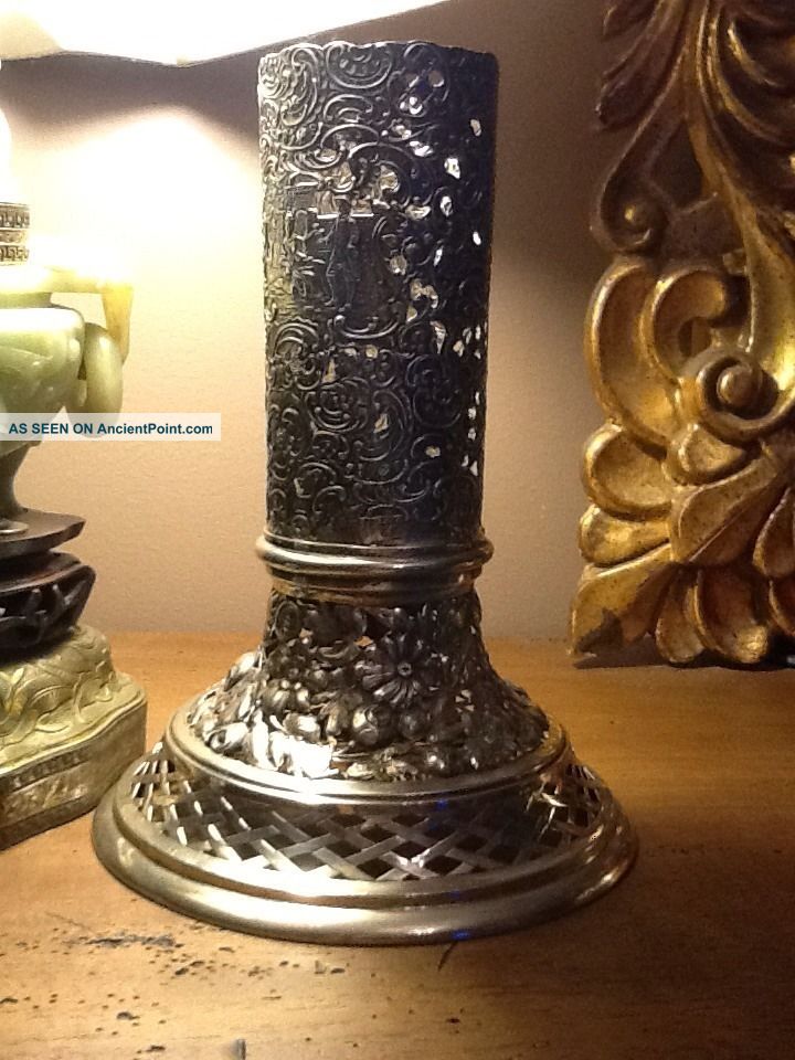 Antique German Ornate 900 Silver Vase Or Plate Holder Germany photo